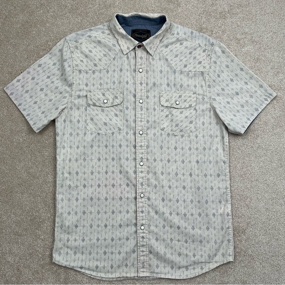 Threadgrit Shirt Adult Small Beige Button Up Pearl Snap Western Style Casual Men - Picture 1 of 14